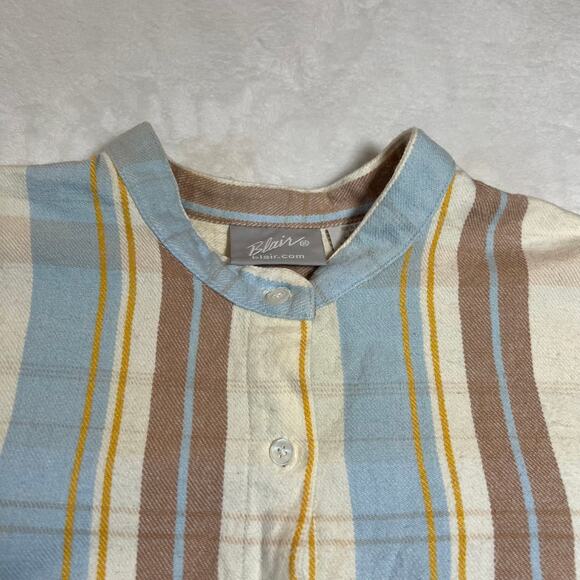 Vintage Blair 100% Cotton Flannel Plaid Button Up Shirt Size Large Coastal Boho - Picture 3 of 8